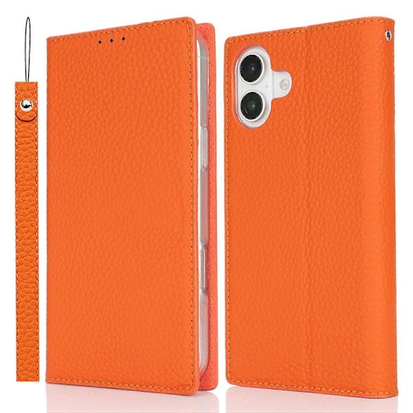 Læder Wallet Case til iPhone 16 Plus med Litchi Tekstur Multicolor Style F