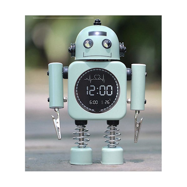 Stille Digital Display Metal Robot Vækkeur, Intelligent Studerende, Mand, Kvinde Og Børn Light Green