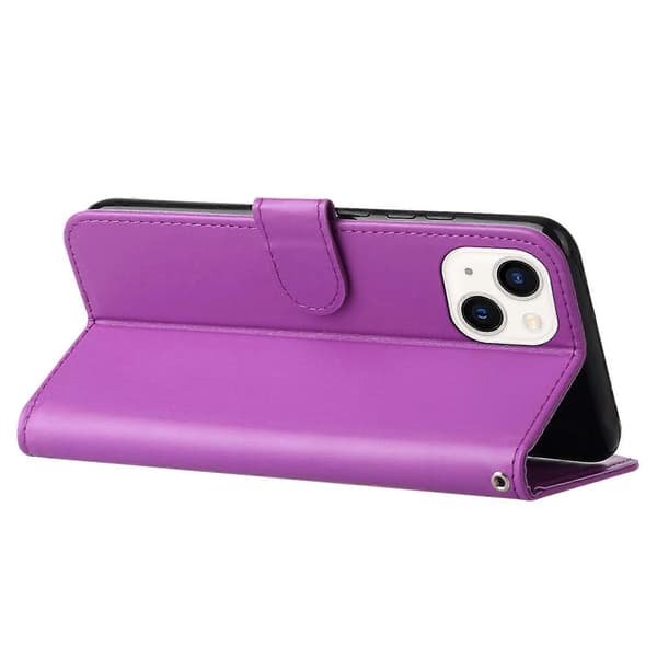 För iPhone 15 Anti-fall Enfärgad PU Läder Plånboksfodral Vikbart Ställ Mobilskal Multicolor Style C