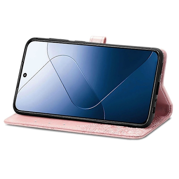 Til Xiaomi 14T Pro Etui Mandala Præget Design Læder Wallet Telefon Cover - Grå Multicolor Rose Gold