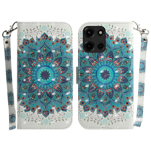 Til Motorola Moto G Power (2025) Etui Mønsterprint Læder Wallet Telefon Cover Multicolor Peacock Wreath
