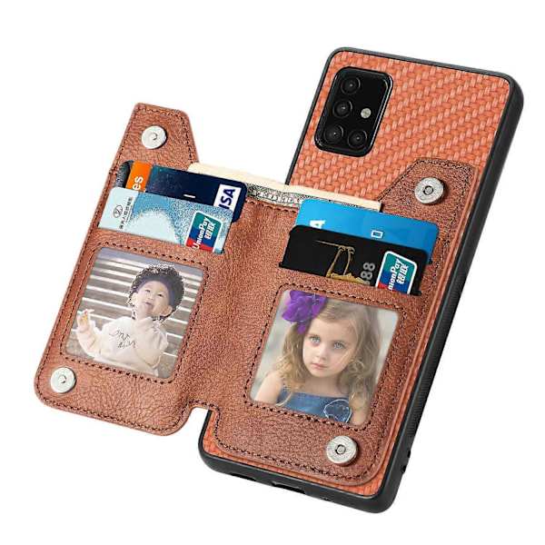 Til Samsung Galaxy A51 5G SM-A516 Etui Læder+PC+TPU Lynlås Pung Telefon Cover - Grøn Multicolor Brown