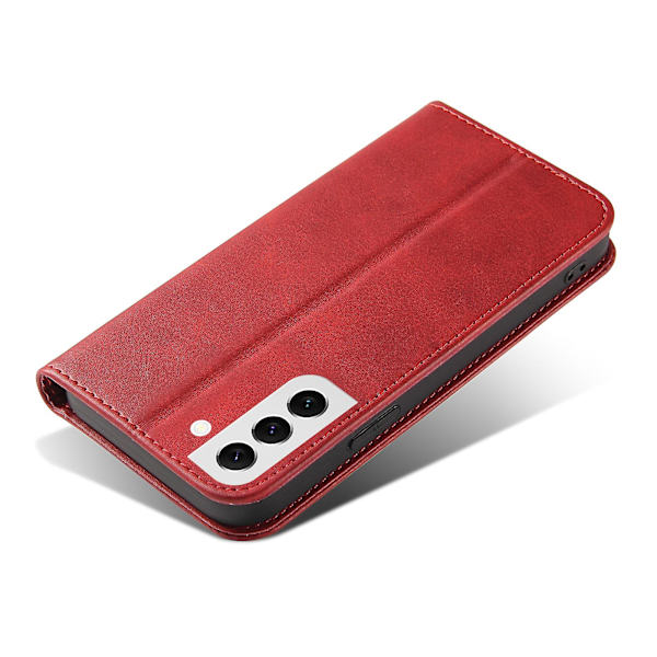 Fallsäkert phone case för Samsung Galaxy S21 Fe 5g , Pu läder plånboksställ Business Style Cover Red