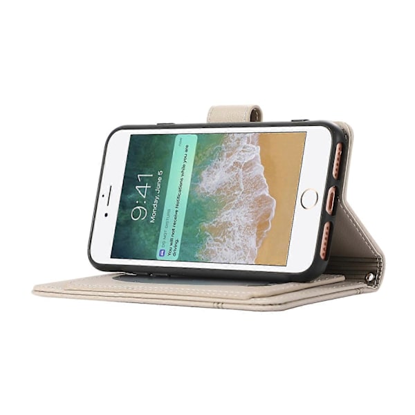 PU læder tegnebogsetui med 2 stropper til iPhone SE/SE/7/8 4,7 tommer Multicolor Beige