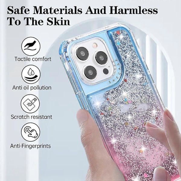 Til iPhone 13 Pro 6,1 tommer mobiltelefonetui TPU+PC Anti-drop Gradient Flydende Kviksandsskal Multicolor Blue+Pink