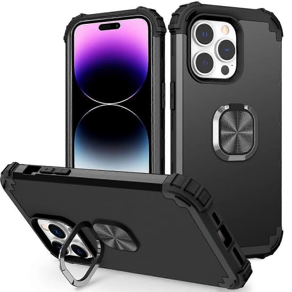 För iPhone 14 Pro Max L-Style Mobilskal med Ringhållare Ställ Skyddande Mobilskal Baksida