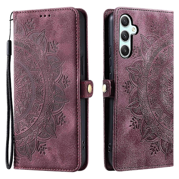 Tyyli 016 Samsung Galaxy A54 5G -kotelolle, ihomainen tuntu, toteemikuvioitu lompakkonahkainen puhelinkotelo - Musta Multicolor Wine Red
