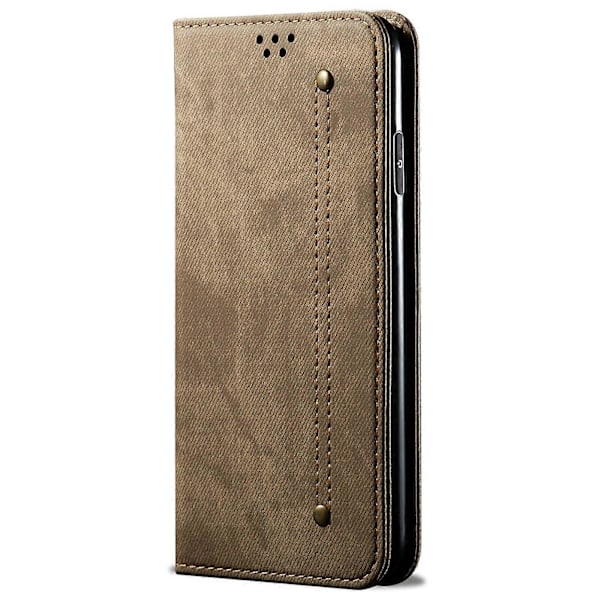 Til Xiaomi Redmi A5 4G/ Poco C71 4G Etui Jeans Klæde Tekstur Anti-Ridse Læder Stand Telefon Cover Multicolor Khaki