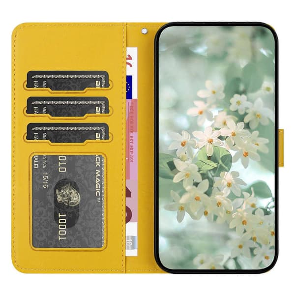 Blommig Läderplånboksfodral med handledsrem för iPhone 15 Pro Multicolor Style D