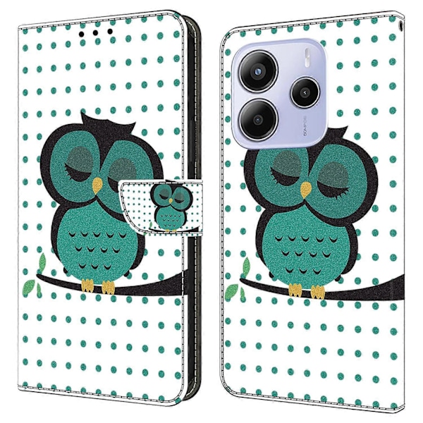 Xiaomi Redmi Note 14 5G Kotelo Magneettilukolla 3D Kuvio Nahkainen Lompakko Puhelinkotelo Multicolor Sleeping Owl