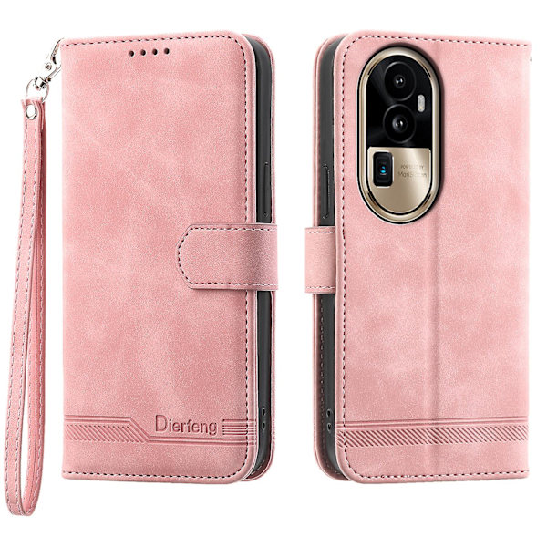 Cover för Oppo Reno10 Pro+ 5g, linjer tryckt Pu-läder plånboksfodral Flip Stand Case Pink