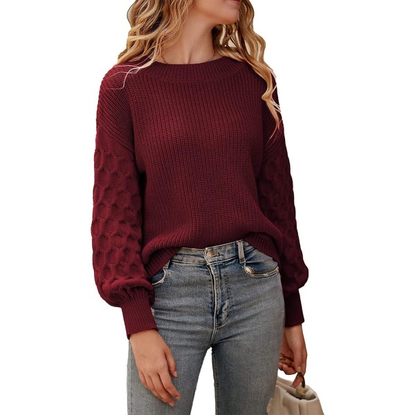 Dame 2023 Vinter Pullover Sweater Afslappet Langærmet Rund Hals Løs Tyk Strikket Jumper Toppe Bluse Red Medium
