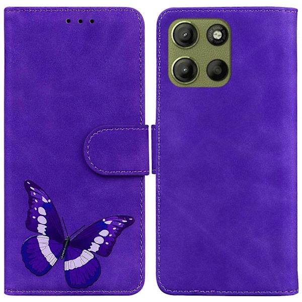 För Motorola Moto G15 4G Ställfodral PU Läder Telefonskal Fjärilstryckt Multicolor Style F
