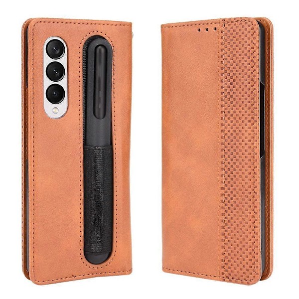 För Samsung Galaxy Z Fold3 5G Retro Texturerad Yta Pennhållare Stöttåligt Läder Telefonskal Multicolor Style D