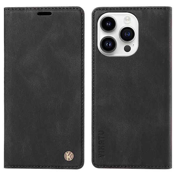 Case för Iphone 15 Pro, Pu Läder Skin-touch plånboksställ Cover Black
