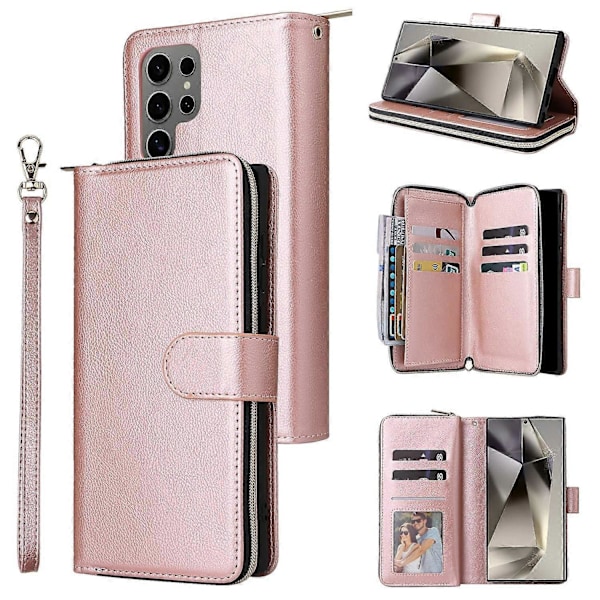 Fodral för Samsung Galaxy S25 Ultra med dragkedjeficka PU Läder Telefonskydd med Handrem Multicolor Style B