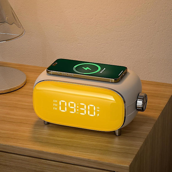 Sunrise Alarm Clock med Sunrise Simulering, Wake Up Light med Snooze, Trådlös laddare, Bluetooth