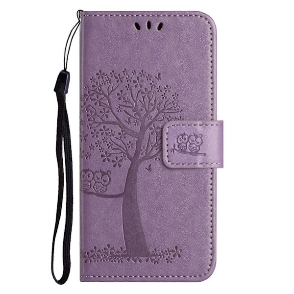 Til Samsung Galaxy A05 4G Etui Ugle Træ Præget Læder Telefon Cover med Pung Multicolor Style D