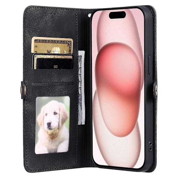 Stil 016 För iPhone 16 Pro Max Skal Hudkänsla Totem Präglat Plånbok Läder Telefonskal- Multicolor Black