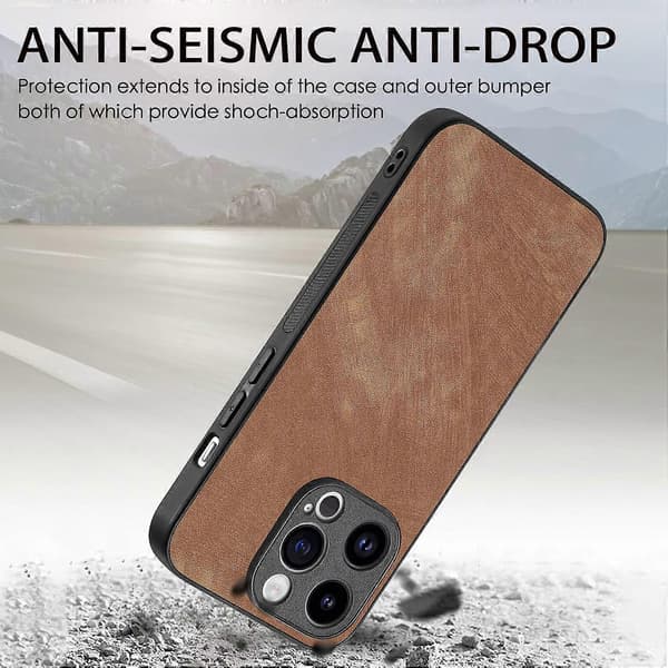 Stødsikkert slankt retro lædercover til iPhone 15 Pro Max - Grøn Multicolor Brown