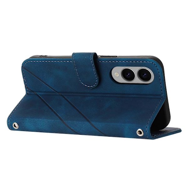 Til Samsung Galaxy S25 Edge Etui Præget Linje Læder Telefon Cover med Praktisk Rem Multicolor Blue