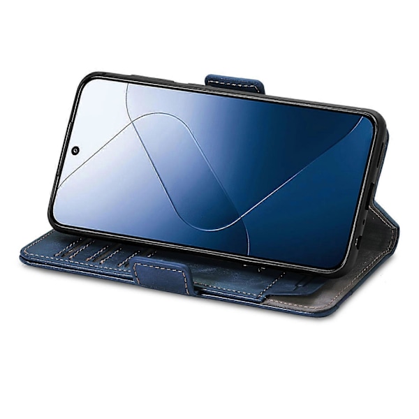 CASENEO 002 Serie Til Xiaomi 14T Etui Standpung Splejset PU Læder Cover - Mørkebrun Multicolor Dark Blue