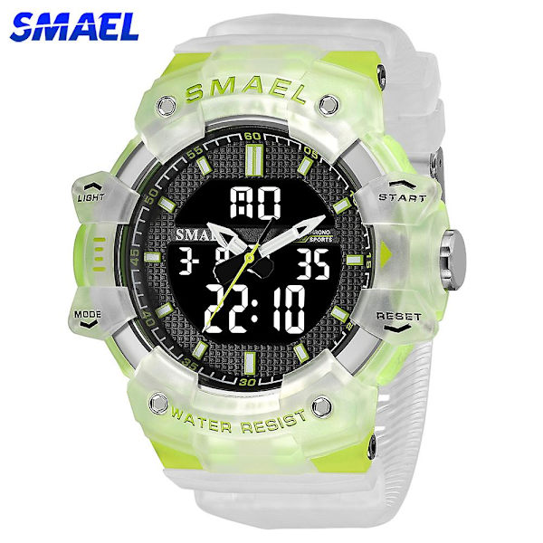 Smael Watch For Man Vattentät Sport Dual Display Digital Armbandsur Skolstudent Stoppur Military Quartz Armbandsur Hane Black White