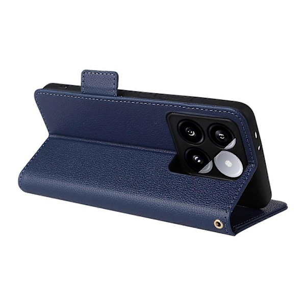 Til Xiaomi 14T Pro Etui Litchi Tekstur PU Læder Wallet Flip Telefon Cover - Grå Multicolor Dark Blue