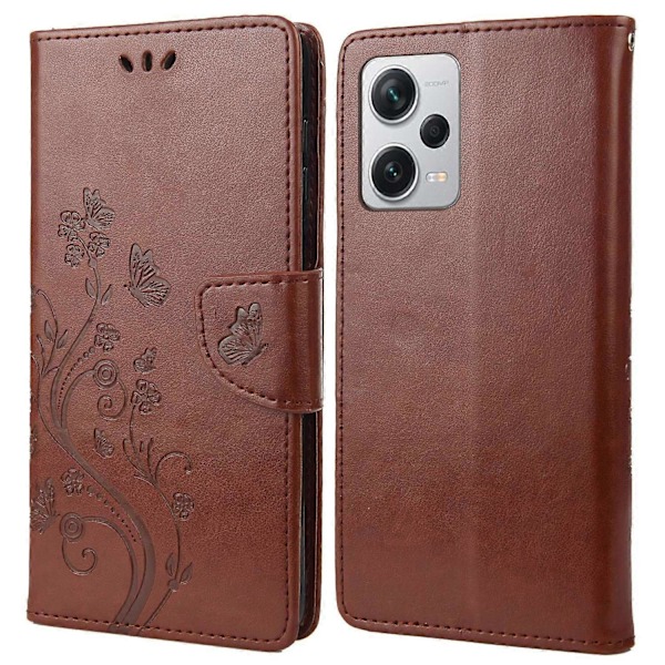 För Xiaomi Redmi Note 12 Pro+ 5G Ställ Telefonfodral PU Läder Blomma Fjäril Präglat Plånboksfodral Multicolor Style G