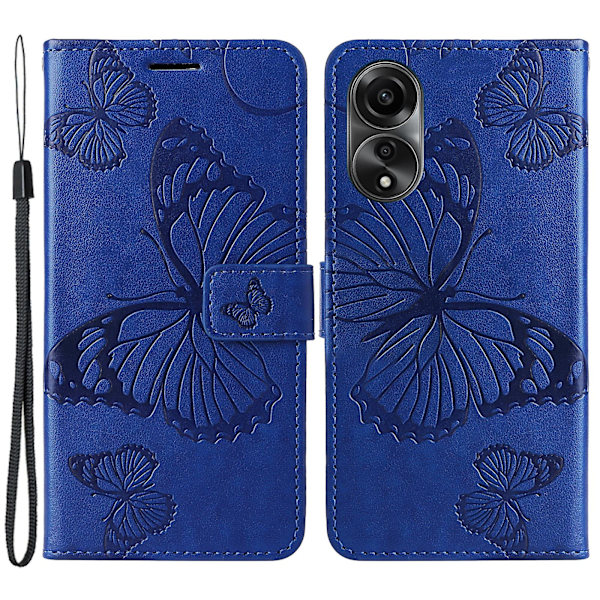 Nahkakotelo Oppo A78 4g:lle, Lompakkoteline, Painettu Perhoskuvioinen Puhelinkotelo Blue