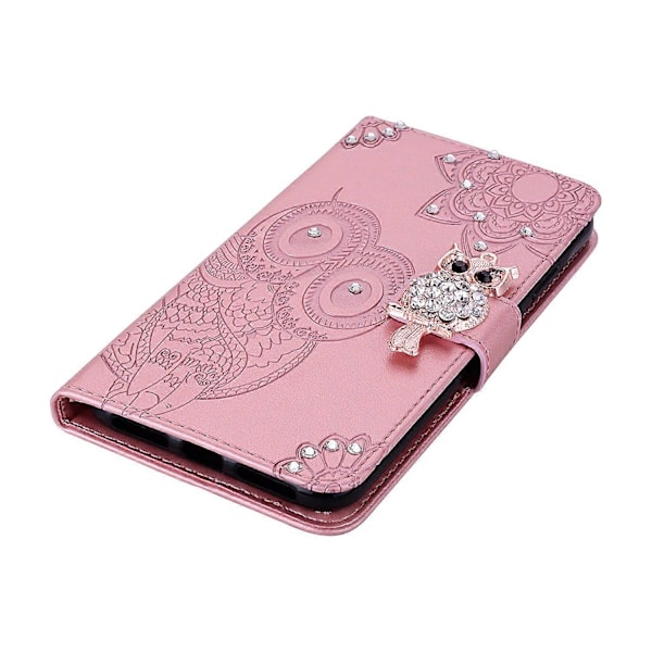 För iPhone 15 Pro Fodral Strass Uggla Tryckt PU Läder Ställ Plånbok Telefonskal Multicolor Style B