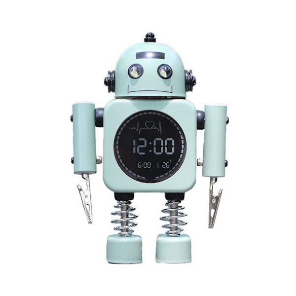 Stille Digital Display Metal Robot Vækkeur, Intelligent Studerende, Mand, Kvinde Og Børn Light Green