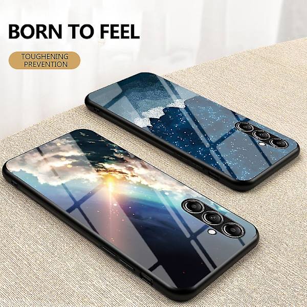 Samsung Galaxy S23 Fe Tähtitaivas Kuviollinen Karkaistu Lasikuori PC+TPU Naarmuuntumaton Puhelinkotelo Bright Starry Sky