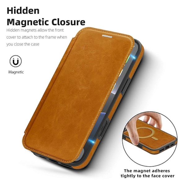 Læderetui til iPhone 16 Pro Kompatibelt med MagSafe RFID-blokerende Kortholder Telefoncover Multicolor Sapphire