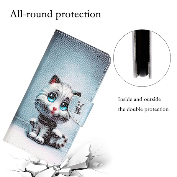 Til Iphone 15 Pro Pu Læder Støtte Cover Mønster Print Flip Wallet Telefon Cover Med Rem Blue Eyes Cat