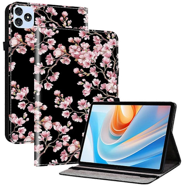 Itel VistaTab 30 -tabletin nahkakotelo, kuvioitu, jalustalla ja korttipaikoilla Multicolor Plum Blossom