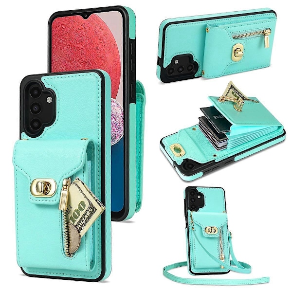 Til Samsung Galaxy A13 5G/4G Lynlåslomme Kort Slots Telefon Cover Støtteben Læderbelagt TPU Cover Multicolor Style E