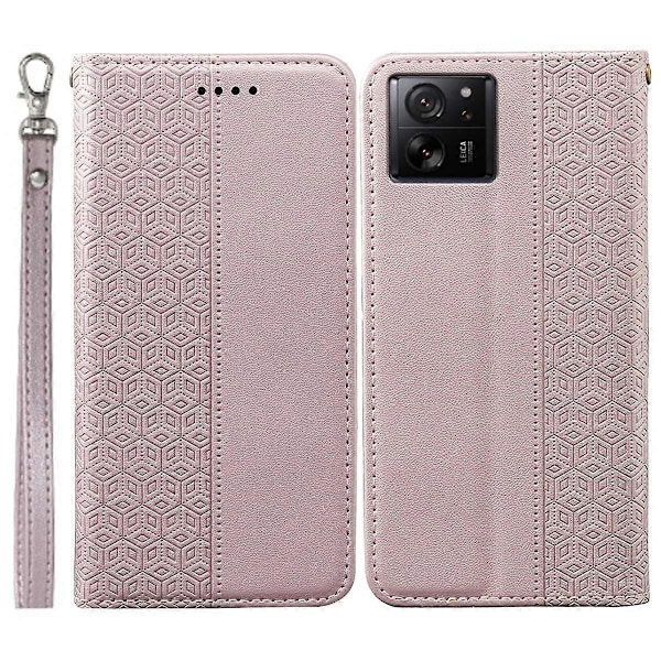 För Xiaomi 14T Plånboksfodral Stark Magnetisk Rutmönstrad Prägling Läder Flip Cover - Grön Multicolor Rose Gold