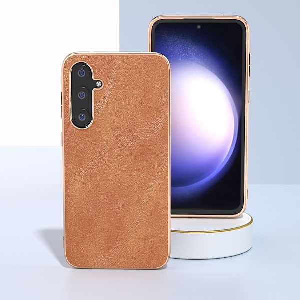 För Samsung Galaxy S23 Fe Kohud Texture Phone case Pu Läderbelagd Pc+tpu Cover Brown