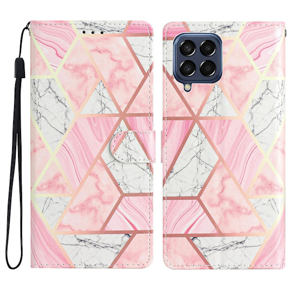 Stötsäkert cover för Samsung Galaxy M53 5g, mönsterutskrift Pu läder phone case Stativ plånbok med rem Pink Marble