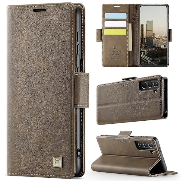 För Samsung Galaxy S21 FE 5G Fodral AUTSPACE A11 RFID-blockerande Retro Läder Mobiltelefon Plånboksfodral Multicolor Brown