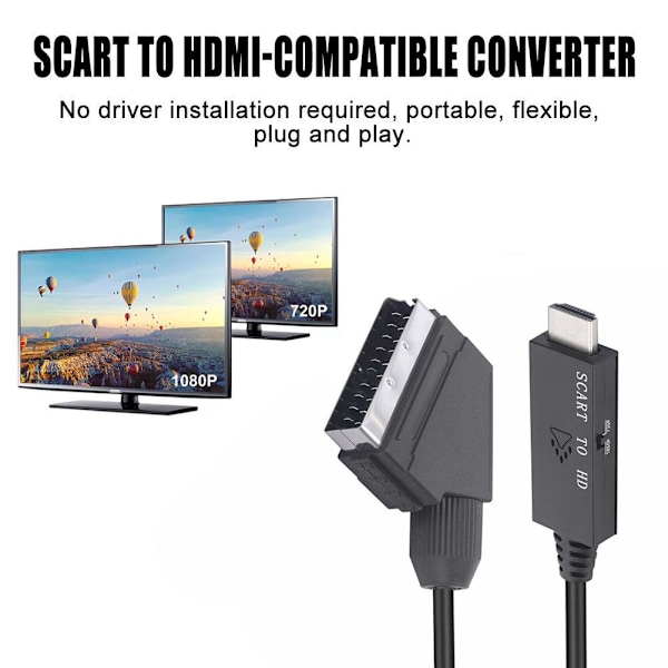 1X SCART till HDMI-kabel Videoadapter SCART till HDMI-omvandlare Ada