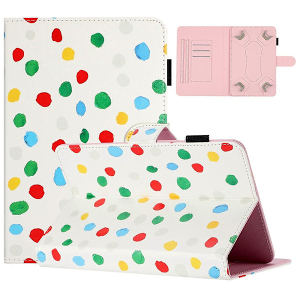 8-tums Auto Wake/Sleep Kortfack PU Läder Ställ Fodral Prickigt Mönster Tablet Skyddsskal Multicolor Style D