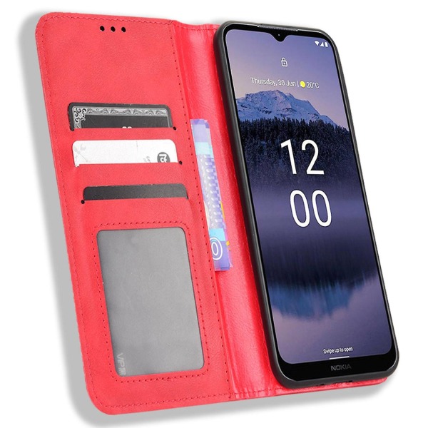 För Nokia G11 Plus 4g Autostängande Magnetisk Retro Pu Läder Case Stativ Funktion Cover Red