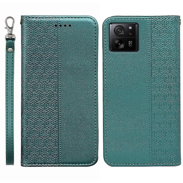 För Xiaomi 14T Plånboksfodral Stark Magnetisk Rutmönstrad Präglad Läder Flipfodral- Multicolor Green