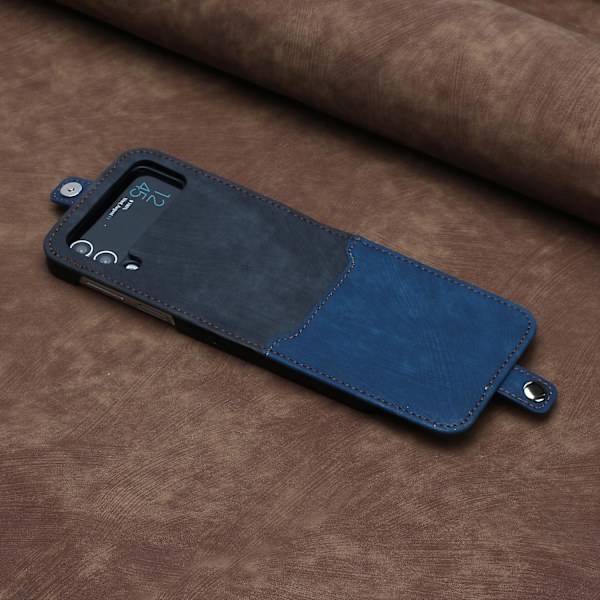 För Samsung Galaxy Z Flip3 5g Pu-läder+pc- case Korthållare Vikbart cover Sapphire
