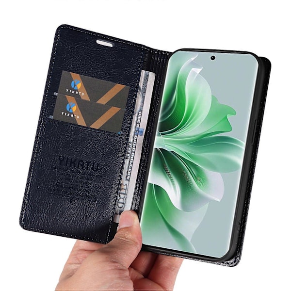 YIKATU YK-006 Mobilskal för Oppo Reno11 5G, Litchi-texturerat PU-läder, Ställ, Plånboksfodral Multicolor Navy Blue