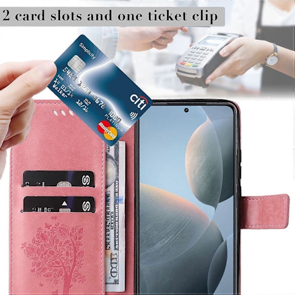 KT Imprinting Flower Series-3 til Xiaomi 14T Etui Katte Træ Mønster Flip Læder Telefon Cover Multicolor Style A
