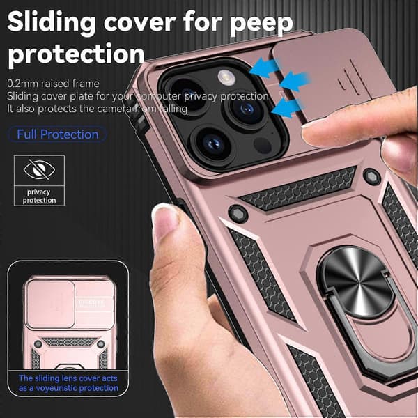 Til iPhone 15 Pro Max Cover med Ring, Støttefod og Skydbar Kamerabeskyttelse PC+TPU Multicolor Style D
