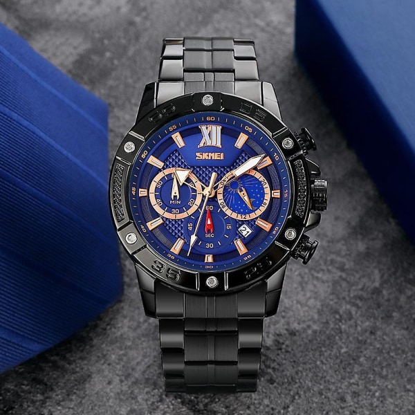 Skmei 9235 Men Moonphase Stoppur Quartz Watch Black Blue